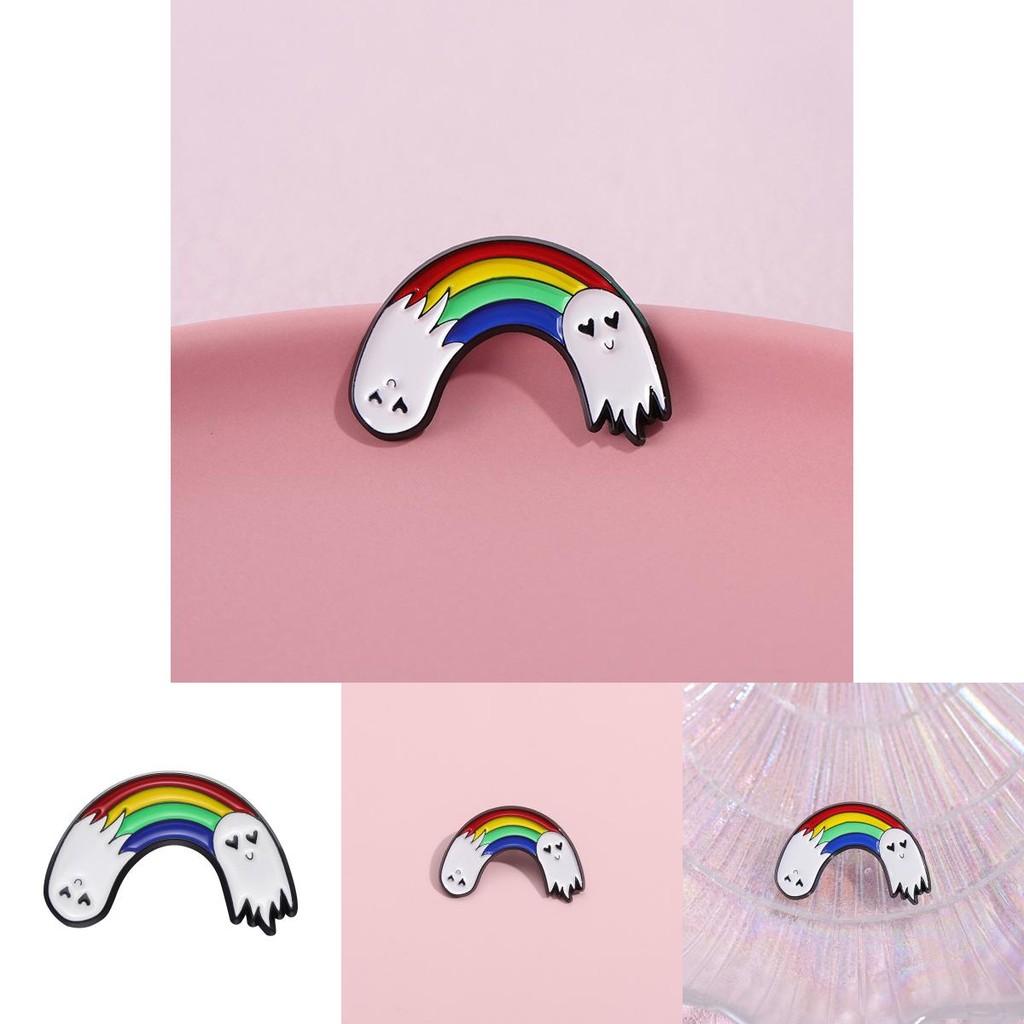 White Charming Rainbow Ghost Brooch Colorful Alloy Cartoon Badge For Fashion Individual