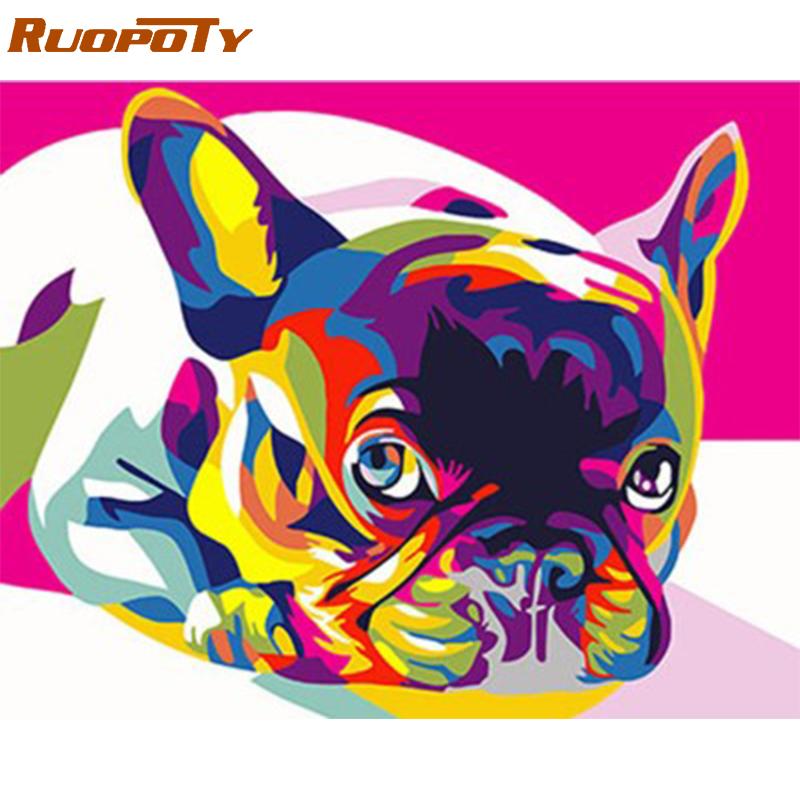 

RUOPOTY Рамка Diy Набор для рисования по номерам Красочные собаки Животные Современная настенная художественная картина по номерам для украшения дома Художественное ремесло