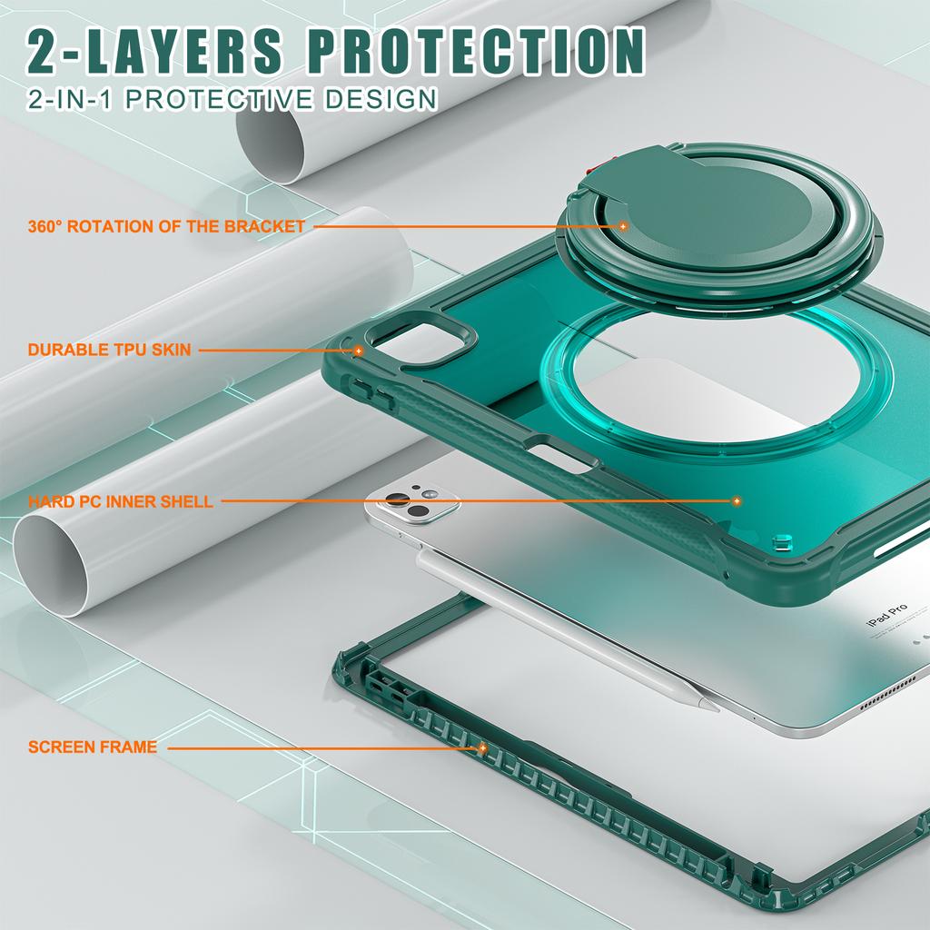 For iPad Pro 11 (2024) Case Rotary Kickstand PC+TPU+Silicone Tablet Cover