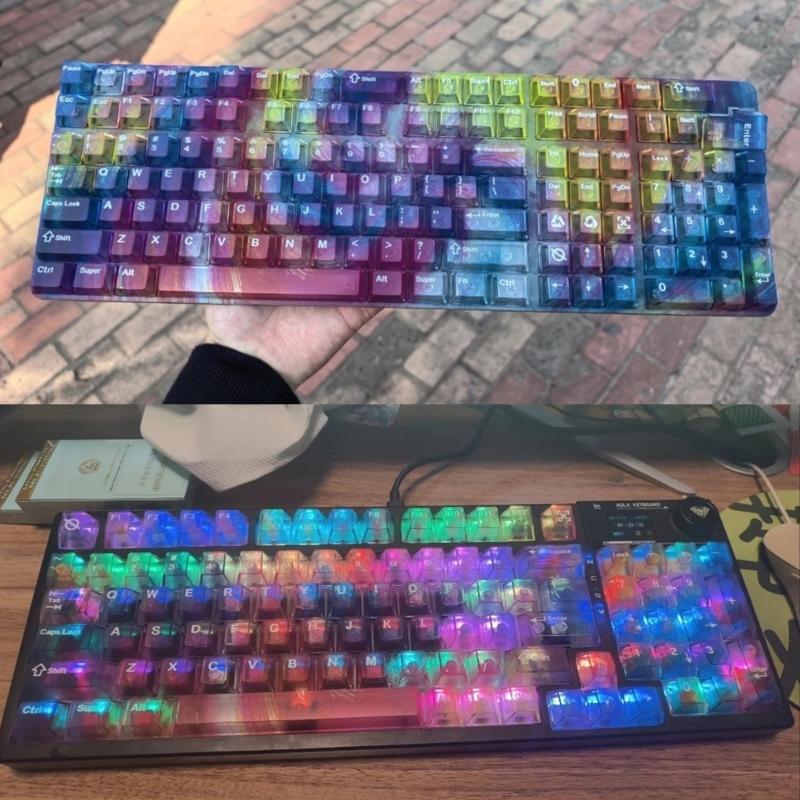 Original Height Translucent Rainbow Keycap Set With Smooth Texture 132 Keys Compatible For Mechanical Keyboards Keycaps