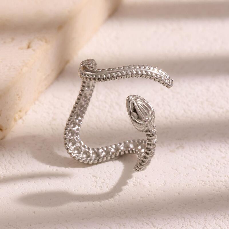 Stainless Steel Exaggerated Snake Texture Rings for Women Men New Personality Adjustable Opening Rings Party Jewelry Accessories