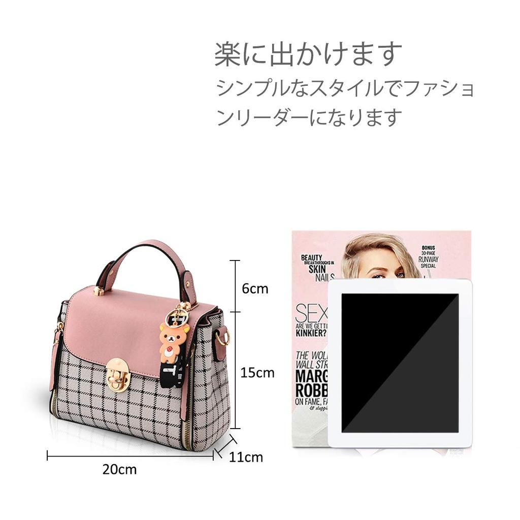 NICOLE & DORIS Cute Women's Mini Handbag with Checkered Pattern and Bear Decoration, Compact, Popular Shoulder Bag, 2-Way, Lightweight, PU Leather,