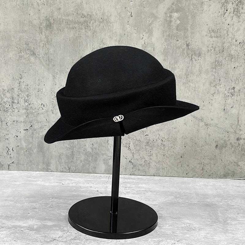 Temperament Hepburn Style Wool Bucket Hat Women'S French Elegant Retro Top Hat Xiaoxiang Style Pot Hat
