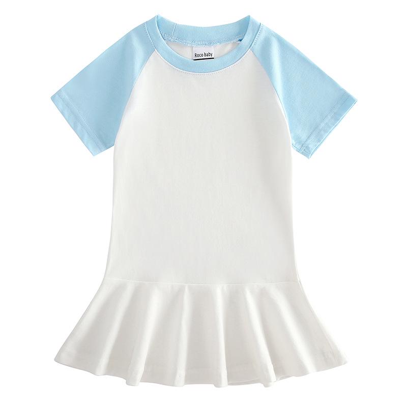 Korean Summer Cartoon Pleated Dress for Girls - Short Sleeve Color Block Skirt Style