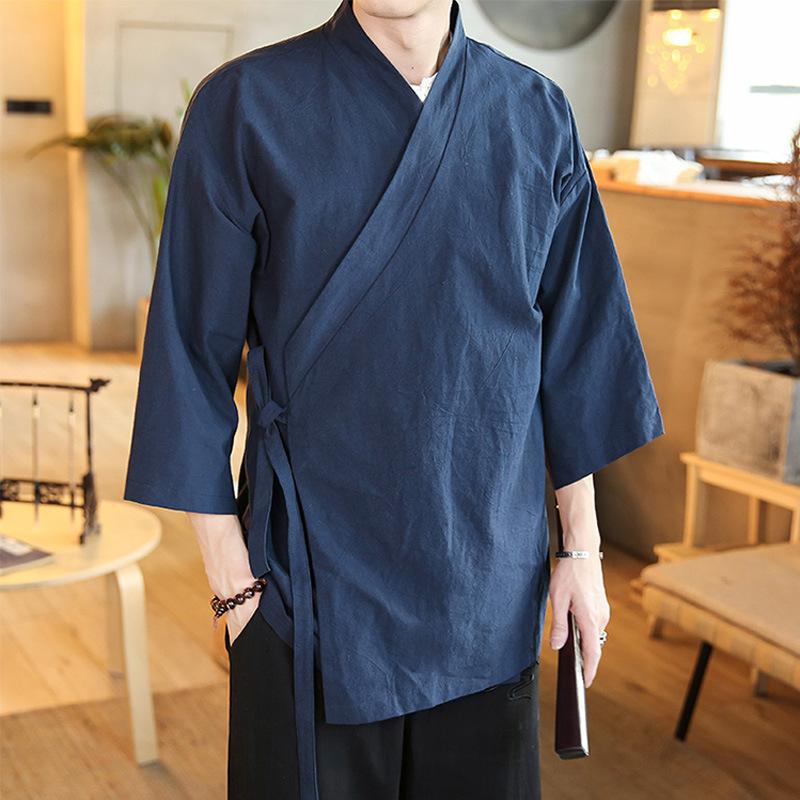 Summer Thin Seven Point Sleeve Cardigan Jacket Men's Casual Short Sleeve Manteau Hanfu Jacket