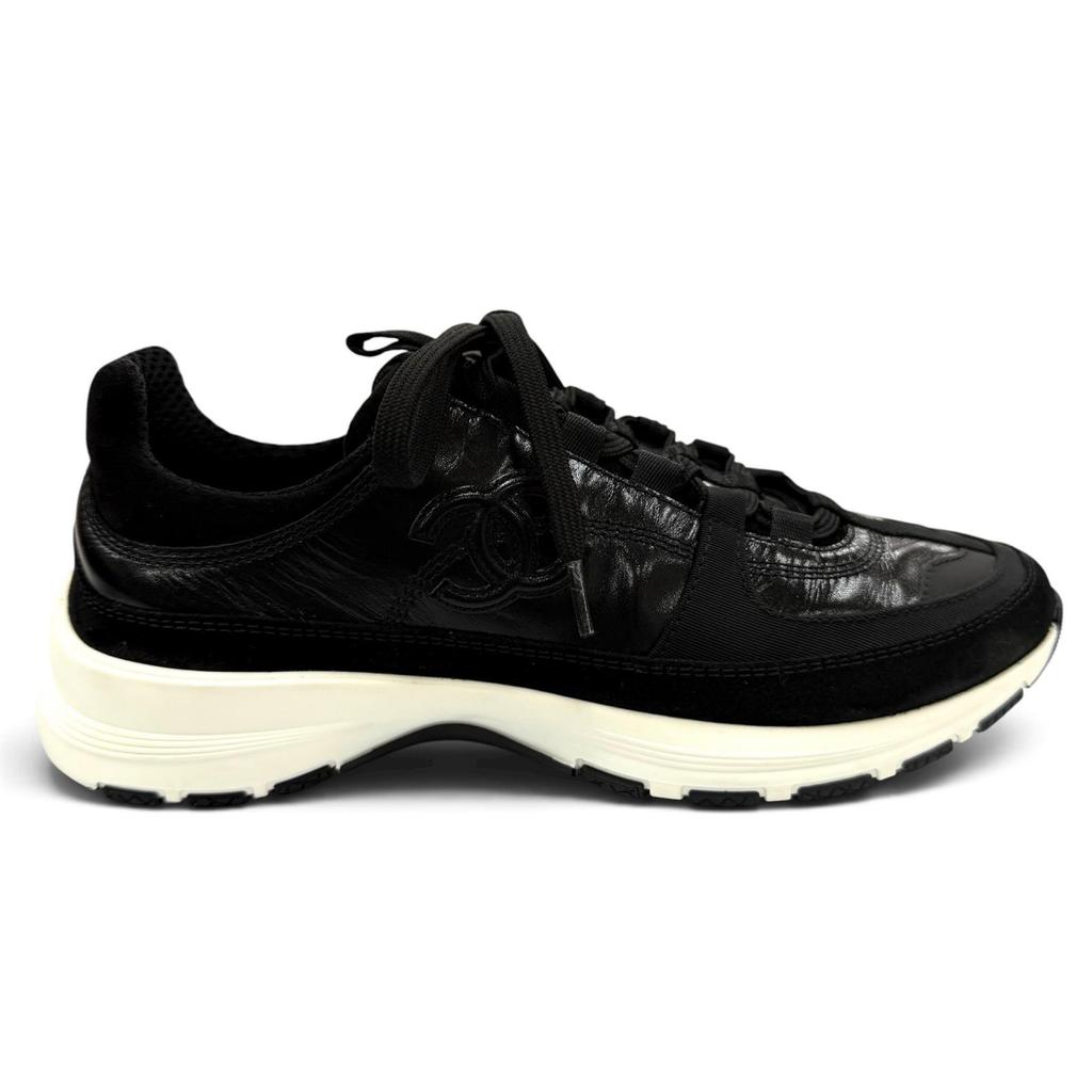 Great CHANEL Low Cut Sneakers COCO Mark Lace-up Leather Black Women 36 G46609 Used