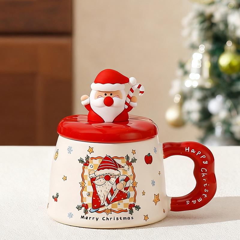2025 Christmas Cup Creative Mug with Lid Breakfast Cup Ceramic Coffee Cup High Value Birthday Gift