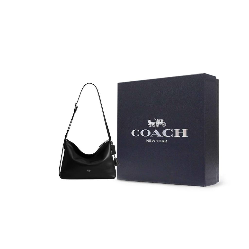 Coach Mott 33 Letter Logo Adjustable Leather Messenger Bag Unisex Shoulder Bag Black CCB57-BLK