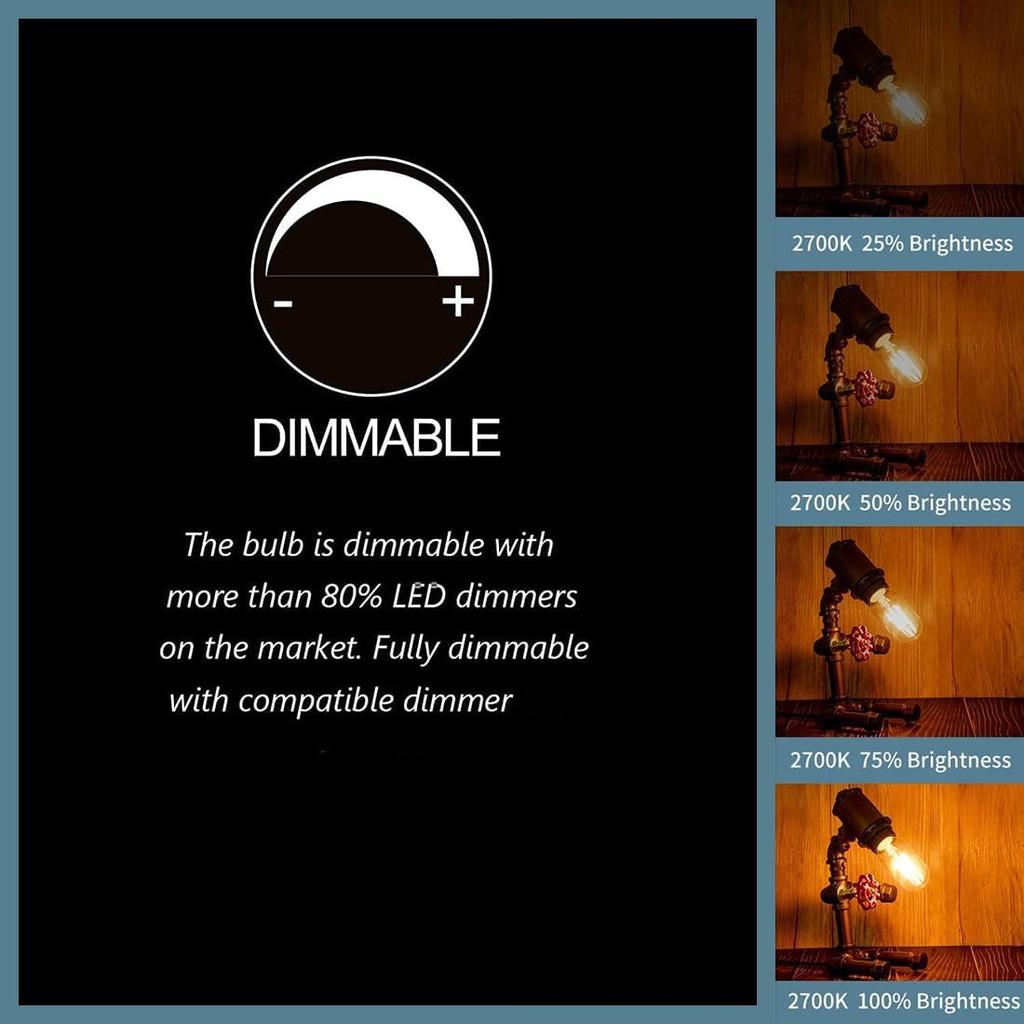 Dimmable T45 LED Edison Bulb,2700K Warm White,6W Antique Tubular LED Filament Bulbs,60 Watt Equivalent E26 Base,550Lm,Pack of 6