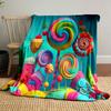 Candyland Whimsical Lollipop Design Patterned Blanket, Flannel, Suitable for All Seasons, Home Decor, Warm and Cozy