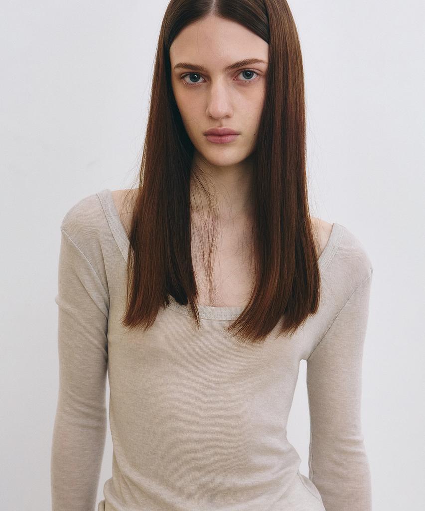 Nigaennikol Nicole Minimal Label Scoop Ls Top_Beige