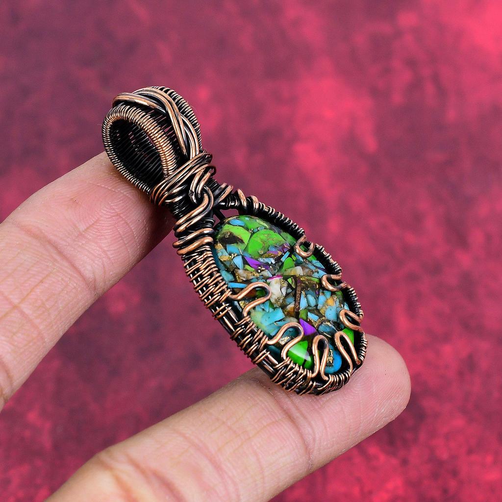 Fiesta kingman turquoise pendant copper wire wrapped pendant multi copper turquoise pendant handmade natural gemstone jewelry gifts for him