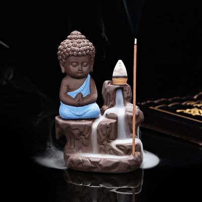 CraftIndia Meditierender Mönch-Buddha-Rauch-Rückflusskegel