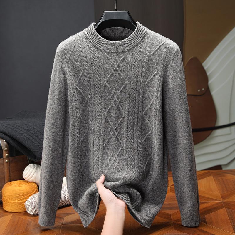Thickened Autumn and Winter Sweater 100 Pure Men's Round Neck with Knitted Bottoming Shirt High-end Men's Sweater High Sense.