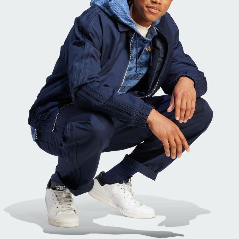 Adidas Originals Logo Print Ribbed Cuff Striped Hooded Sweatshirt Men Sweatshirt Blue IR7593