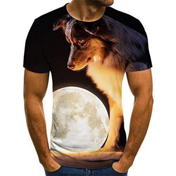Summer Fashion Creative Wolf 3D Printed Loose Men's Short Sleeved Personalized Top