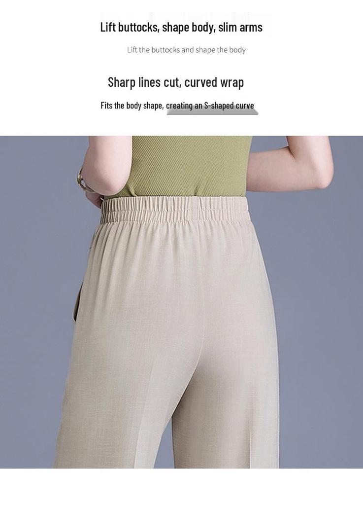 Spring 2026 High-Waist Straight Leg Pants for Middle-Aged Women - Casual, Loose Fit, Nine-Point Length