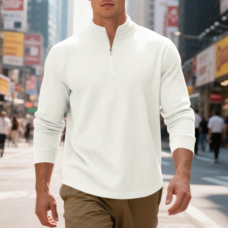 Autumn/Winter Oversized Heavyweight Casual Commuter Sweatshirt Simple Stand Collar Half-Zip Men's Hoodie