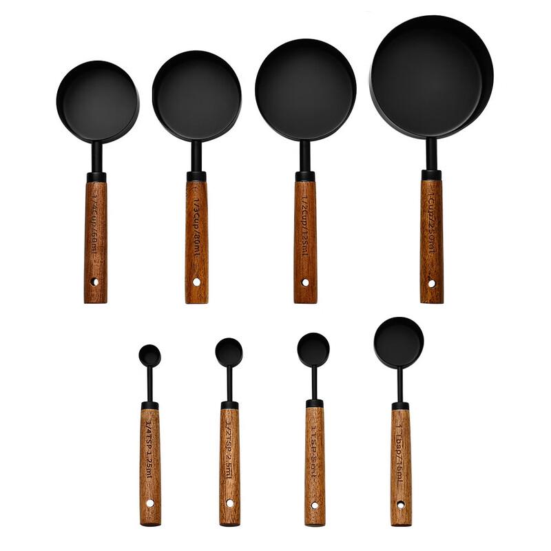 Gold-Plated Stainless Steel Measuring Set with Wood Handles