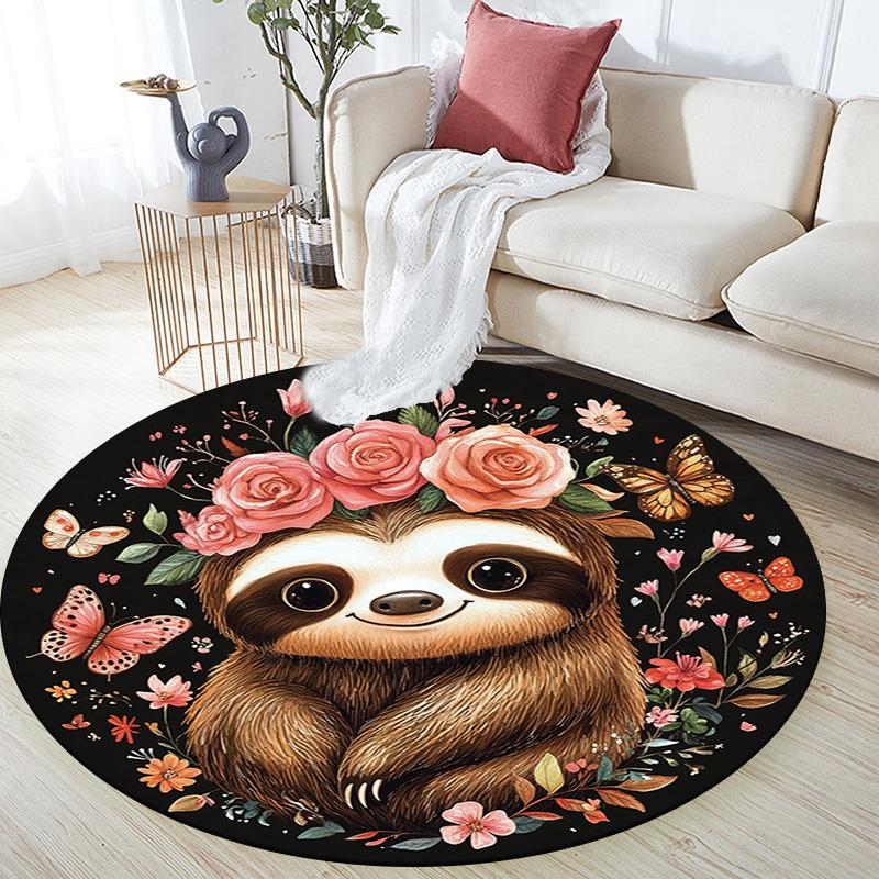 Sloth Round Area Rug,Carpet Rug for Living Room Bedroom Sofa Playroom Decor,Non-slip Floor Mat