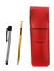 Slim Cowhide Leather Pen Case (Red) with Metal Touch Silver Rod and Slim 60 Gold Ballpoint Pen Set (ASR-ALST-SV60KBP)