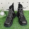 Módní šněrovací pánské platformové boty, ležérní vysoké kotníkové boty, pánské robustní boty, streetwear, hip hop, černé motocyklové boty pro muže