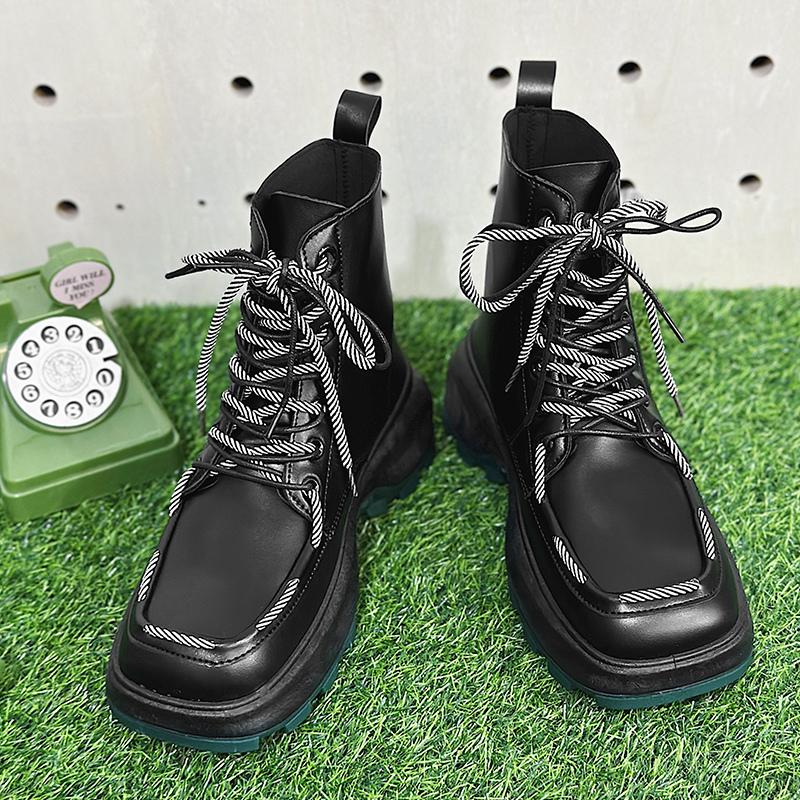 Módní šněrovací pánské platformové boty, ležérní vysoké kotníkové boty, pánské robustní boty, streetwear, hip hop, černé motocyklové boty pro muže