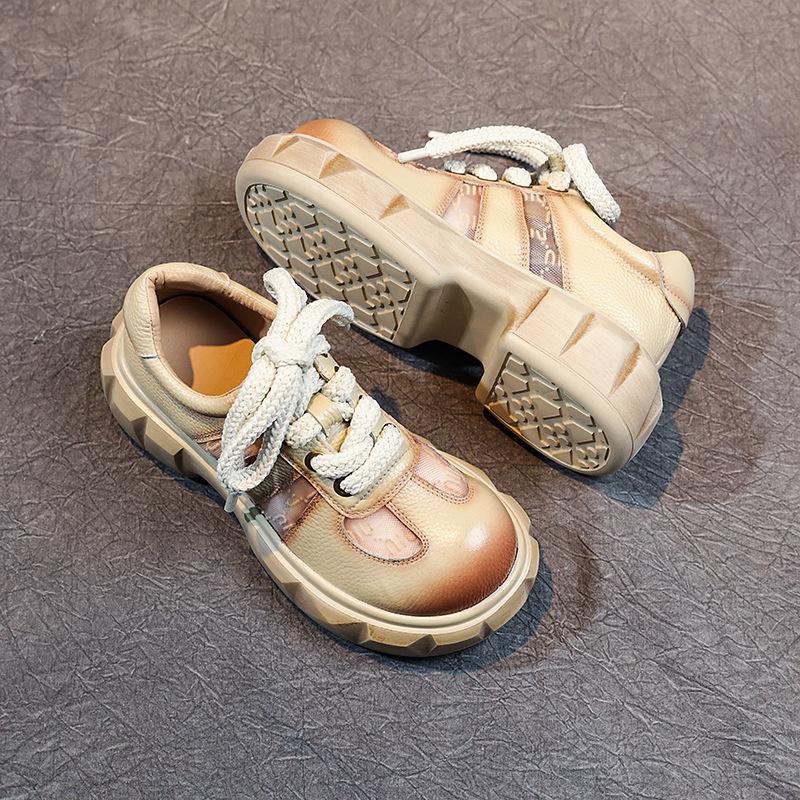 

The first layer of cowhide casual shoes for women in the summer of 2025, the new leather breathable lace-up muffin thick-soled hollow single shoes f 40