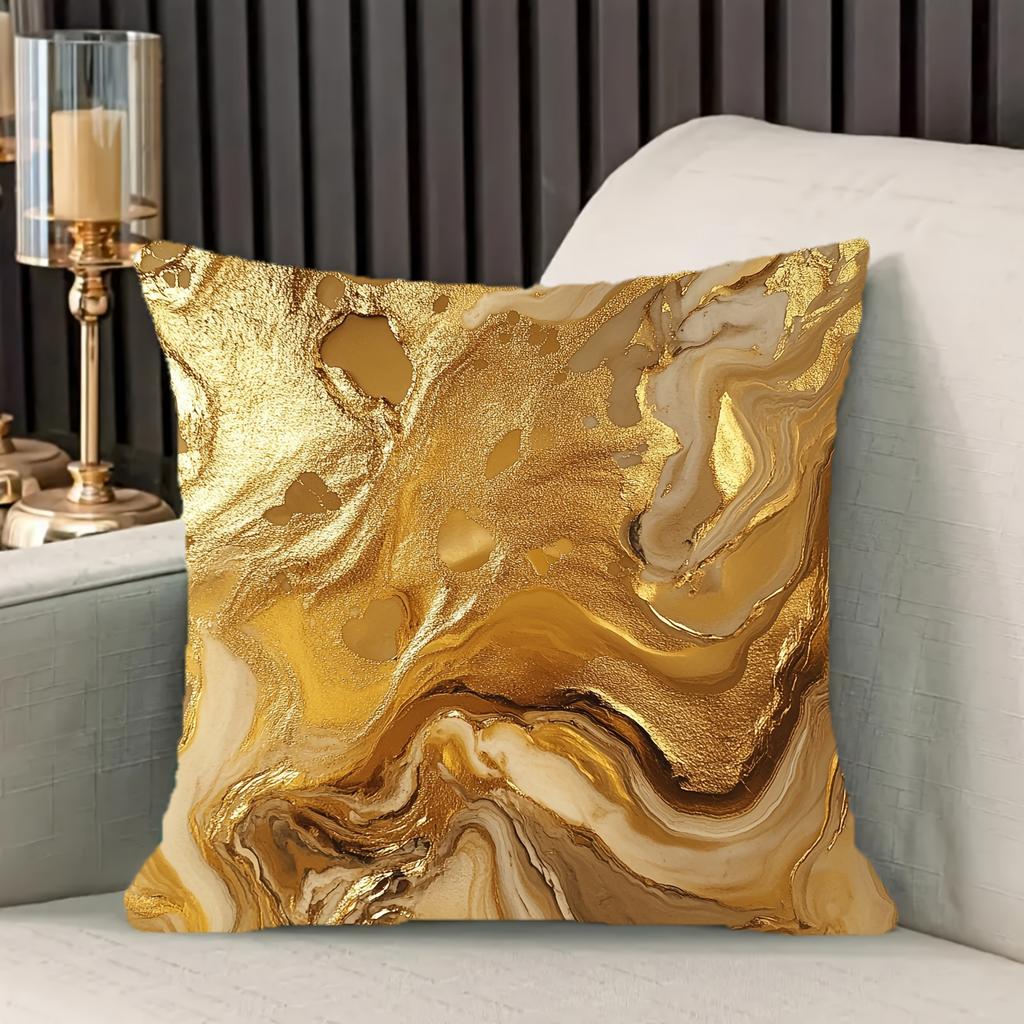 Luxurious Golden Liquid Marble Decorative Pillowcase Metal Foil Design Cushion Cover for Modern Living Room Bedroom