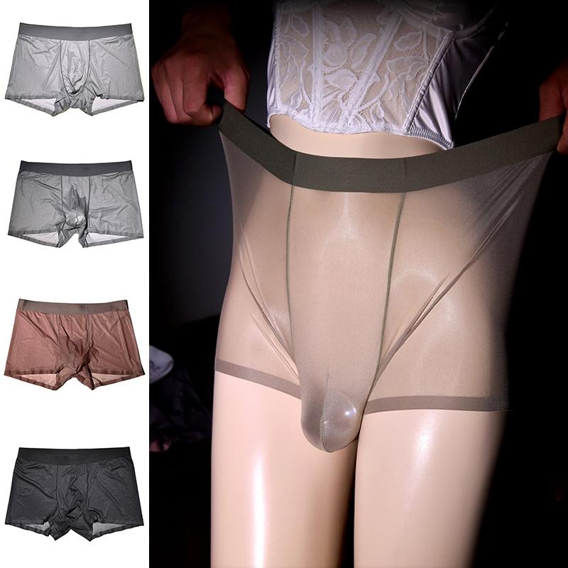 1PC Silky Fully Exposed U Convex Pouch Breathable Modal Panties Transparent Mens Boxers Ultra-Thin Men's Shorts Comfortable