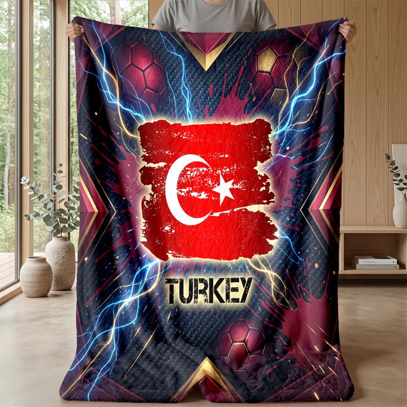 Turkey Football Printed Flannel Blanket Skin Friendly Warm Decorative Throw for Indoor Couch Bed Daily Use