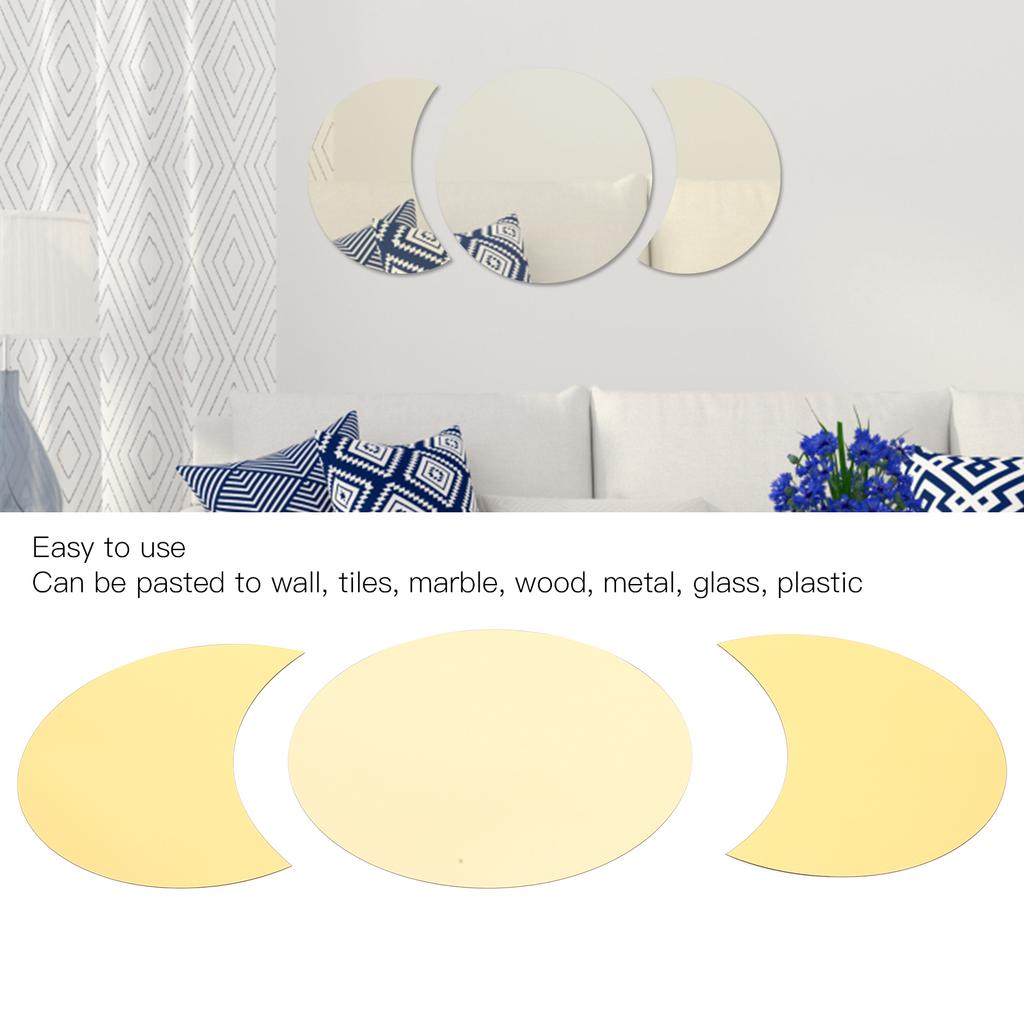 Acrylic Mirror Wall Sticker Sun Half Moon Shape Decorative Background Decal for Home Use
