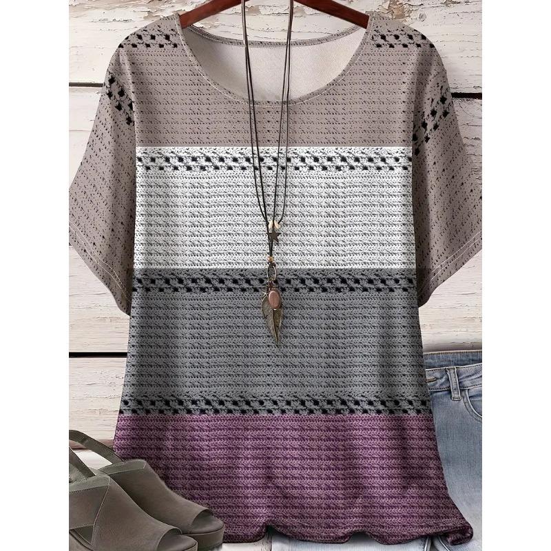 Vibrant Short Sleeve Top Spring & Summer Comfortable Casual Womens Curvy Fashion Clothing Plus Size Geometric Chic T-Shirt