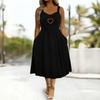Women’s Sleeveless V Neck Heart Button Strap Dress with Flared Hem and Relaxed Fit for Casual and Daily Wear