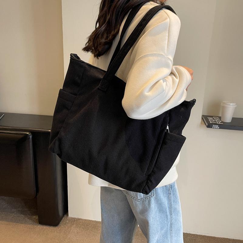 Corduroy Handheld Cloth Bag Tote Bag Large Capacity Simple Shoulder Bag Female Commuter Leisure Student Versatile Messenger Bag