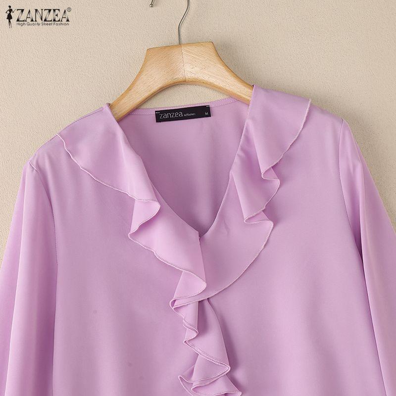 ZANZEA Women Ruffles V-Neck Casual Long Sleeve Blouse