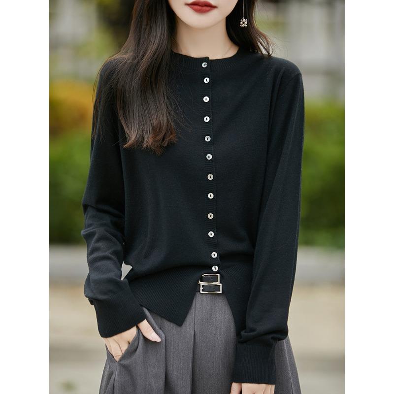 

Осень и зима новый кардиган из камвольной шерсти с круглым вырезом, вязаный, с длинным рукавом, женский, свободный, однотонный, с темпераментом, универсальный топ XXL