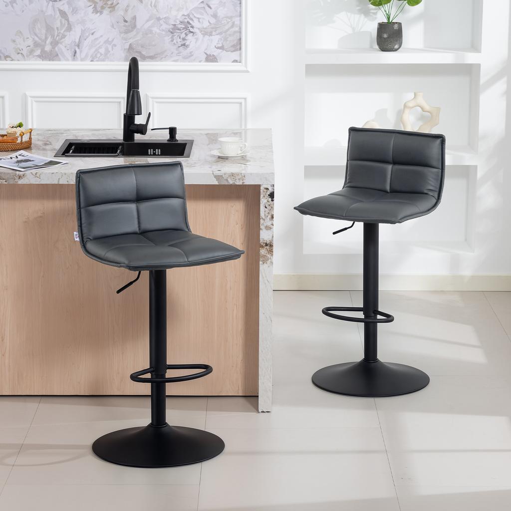 Set of Two Modern Faux Leather Bar Stools - Dark Grey