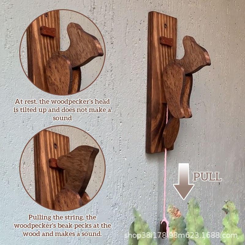 Retro Wooden Woodpecker Doorbell Fun Walnut Oak Knock Bell Wall Mounted Decorative Ringtone For Home Porch Entry Decor