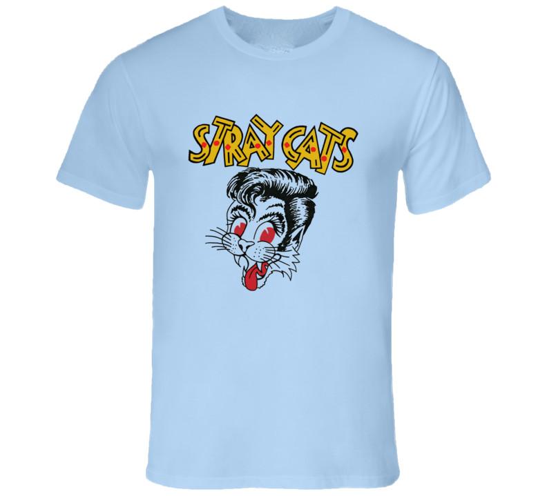 Vtg STRAY CATS Band Short Sleeve Cotton Light Blue S-4XL Unisex Shirt BL636