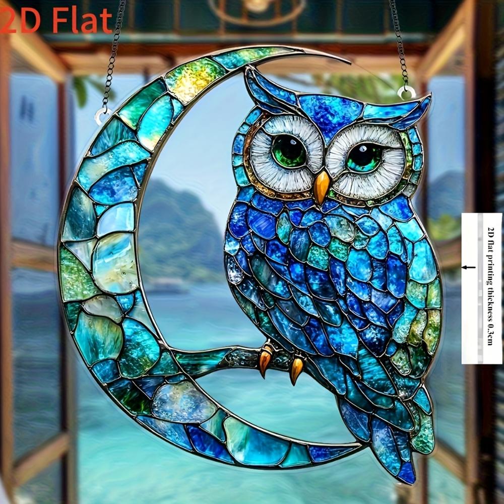 2D flat moon owl pendant, suitable for car, wall, garden, porch, bedroom, office, outdoor patio decoration\
