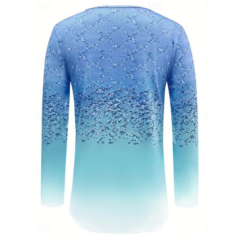 Women's 3d Printed Butterfly Flash T-shirt Fashion Long Sleeve Round Neck Regular Top Holiday Weekend Spring and Autumn Wear