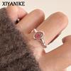Korean Oval Pink Crystal Cuff Finger Rings For Women Girl Sweet Fashion New Jewelry Friend Gift Party Anillos Mujer