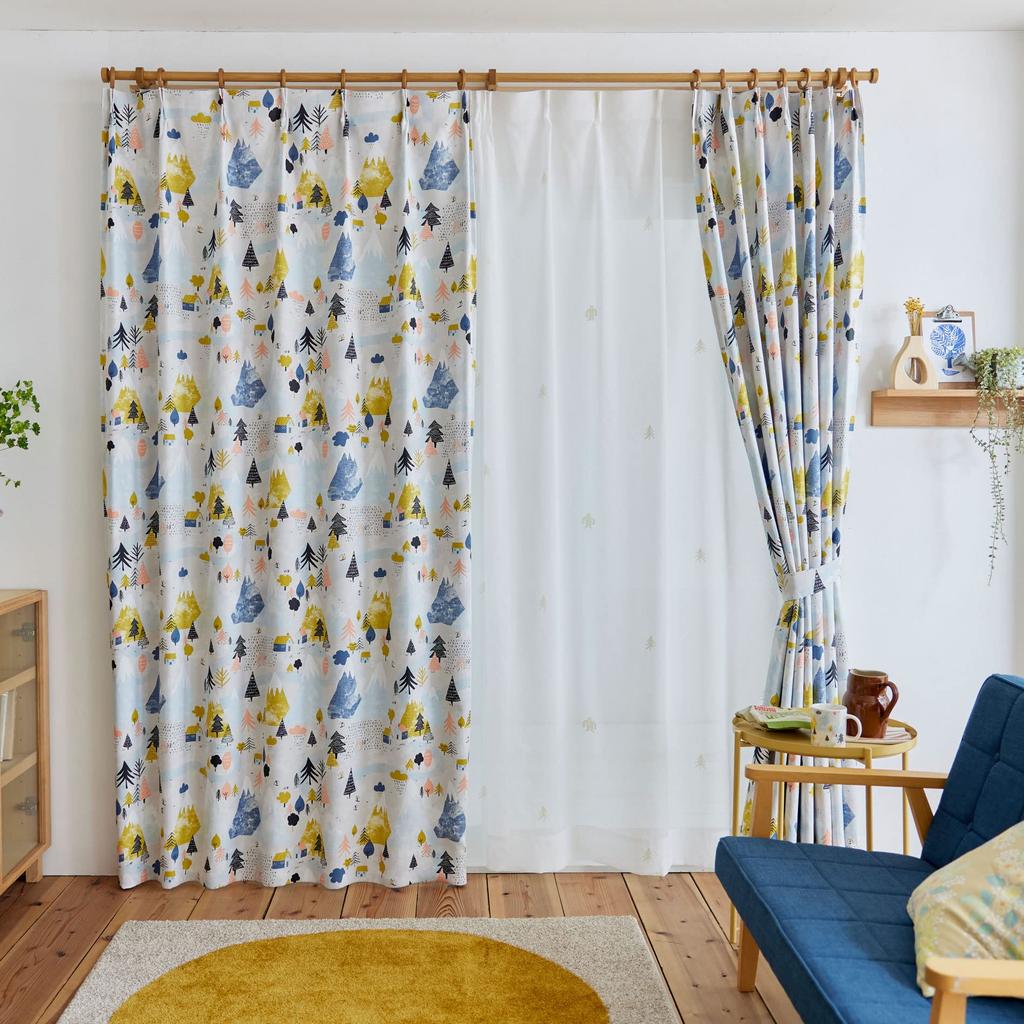 Suminoe Yukiyama V1354 Washable 100 x 135 1 Panel Curtains, Yellow, cm,