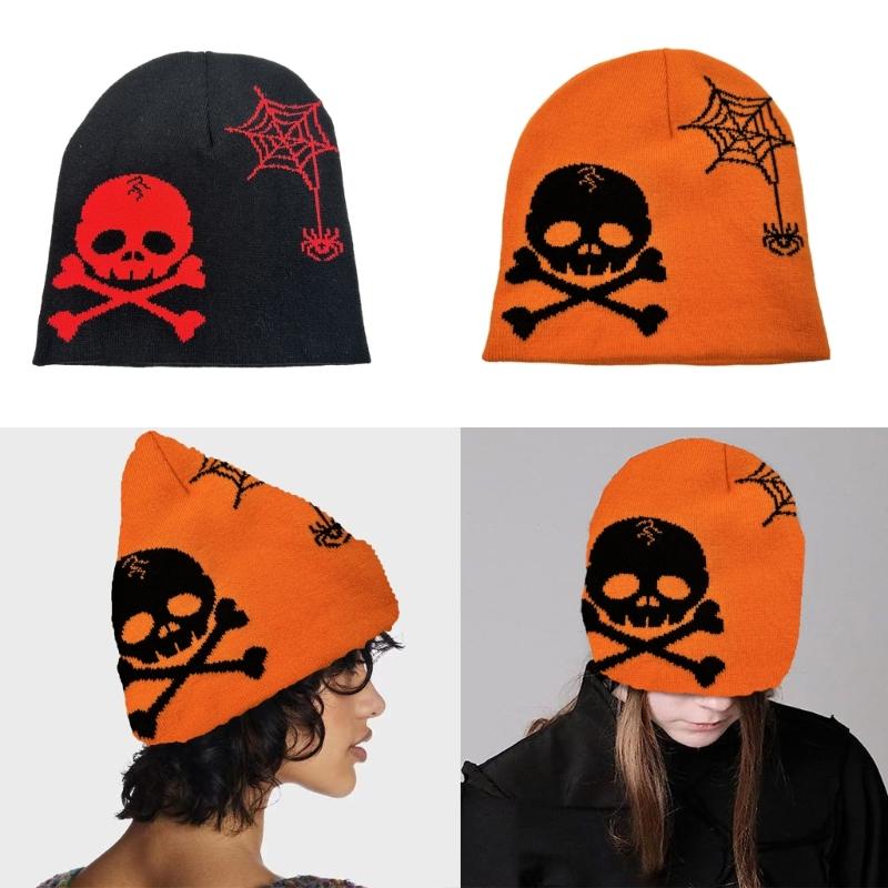 Jacquard Skull Pattern Handmade Elastic Hat Soft Winter Warmer Knitted Hat Cold Winter Presents for Students Teens