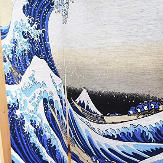 Noren Workshop Hokusai Great Wave off Kanagawa Japanese Tapestry Curtain 85cm x 150cm White Ukiyo-e Mohair Room Divider Made in Japan