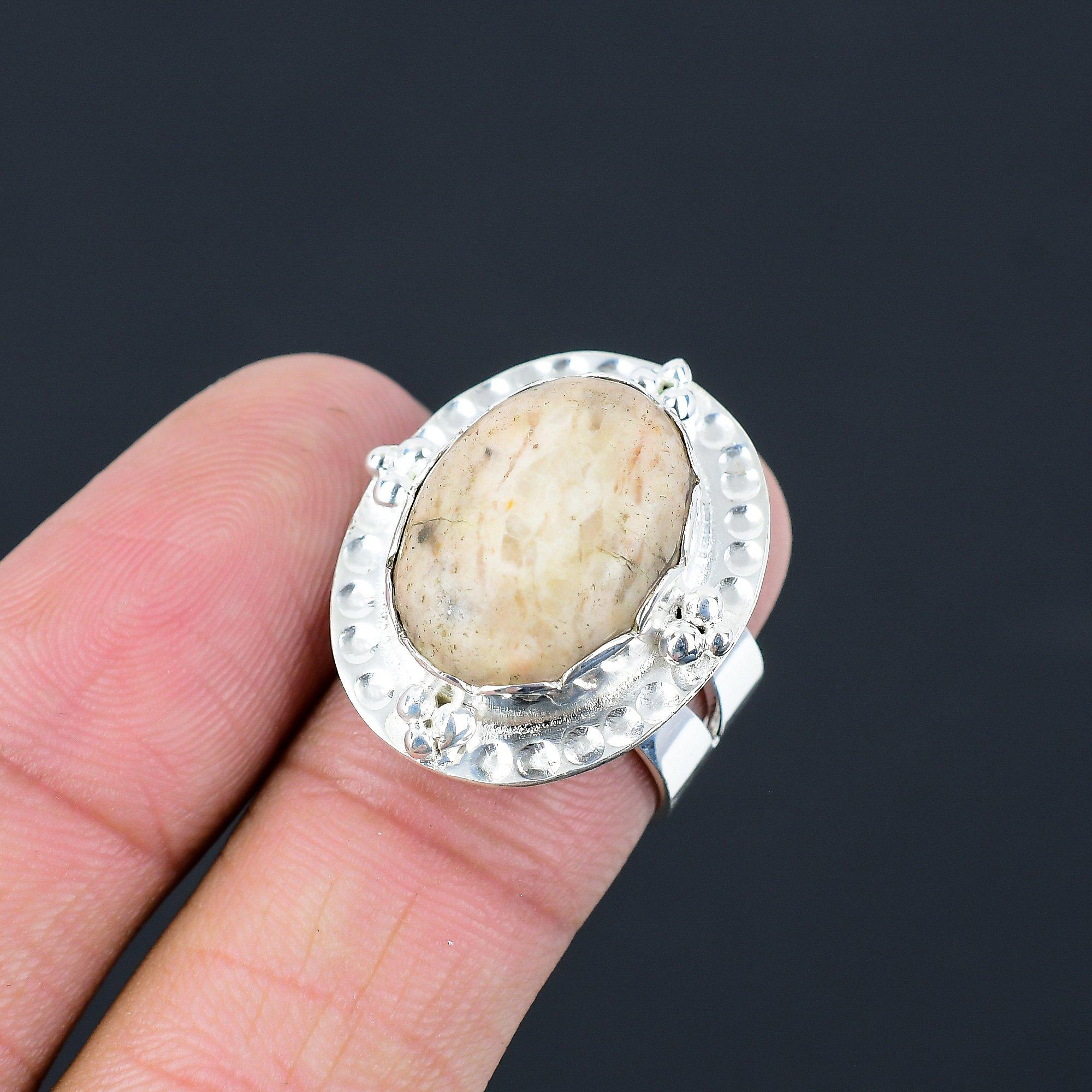 Natural Peanut Wood Jasper Gemstone Promise Ring Size 7.5 925 Silver For Girls 7.5