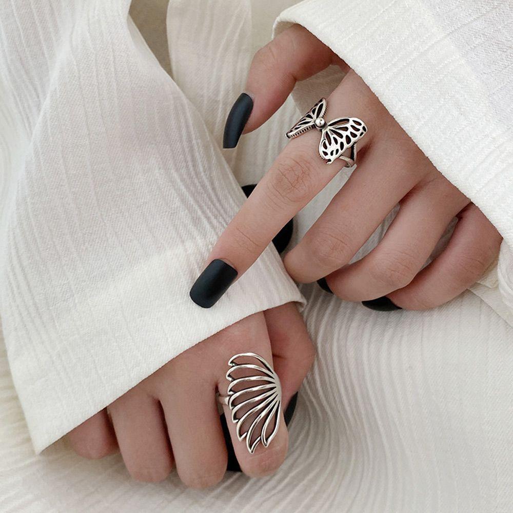 Open Adjustable Ring Vintage Butterfly Butterfly Wings Ring Metal Rings Hollow Wing Ring