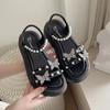 Fashion Sandals for Women Pearl Diamond Korea Sandal Luxury Summer Asian Size Woman Shoes Vintage Comfortable and Elegant 2025 Footwear
