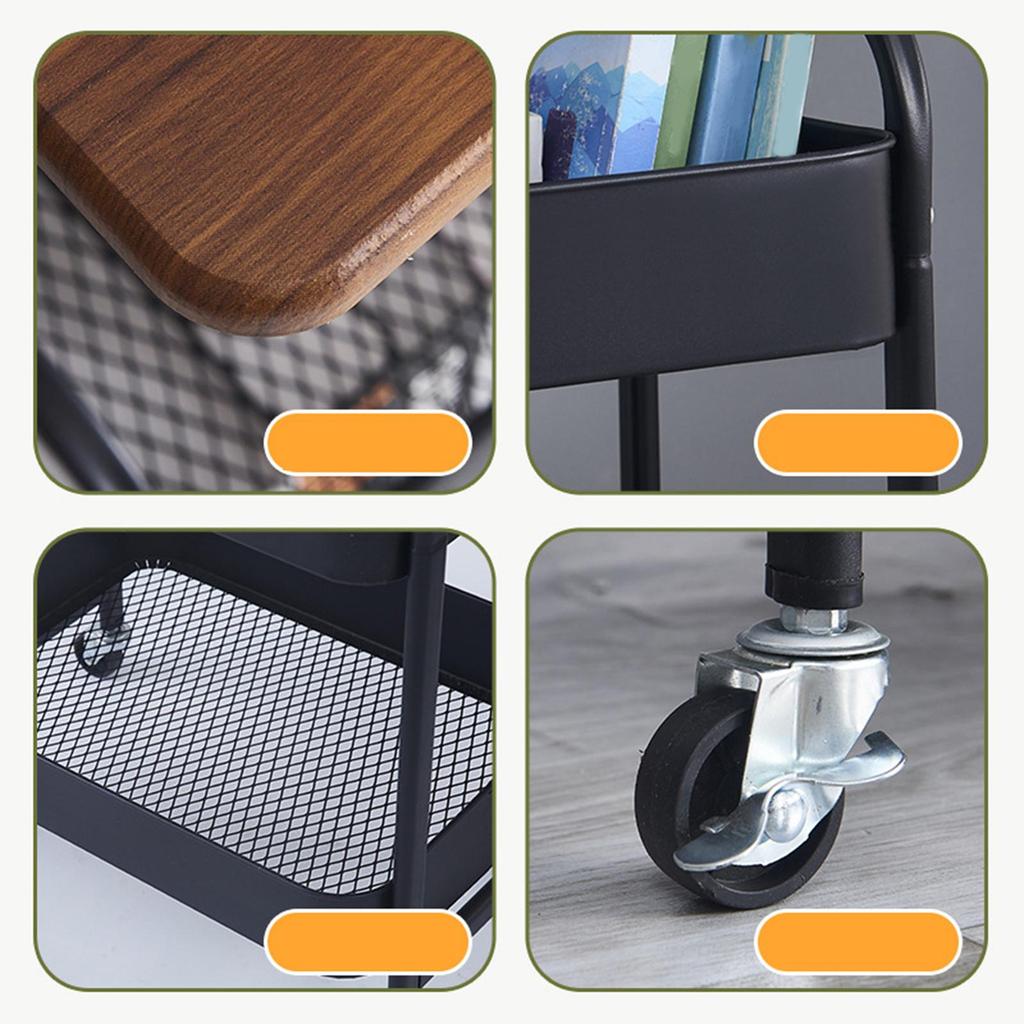 3 Tier Slim Storage Cart Mobile Trolley on Wheel Top Small Table Slide Out Organizer Rolling